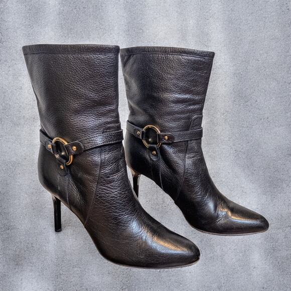 Jimmy Choo Black Leather Mid Calf Stiletto Booties EU 36.5 US 6.5 - Picture 2 of 10